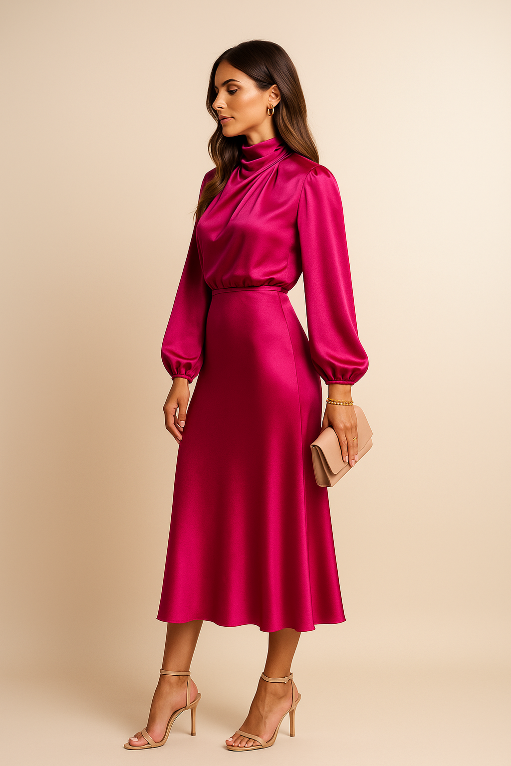Women's High Waist Midi Dress – Flattering Fit Dress – Kriz