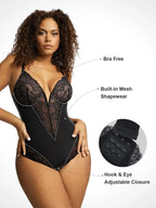 Women's Plunging Lace Bodysuit – Deep V-Neck Sheer Lingerie Bodysuit