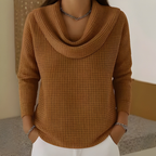 Women's Waterfall Neck Sweater – Waffle Texture Relaxed Knit Pullover