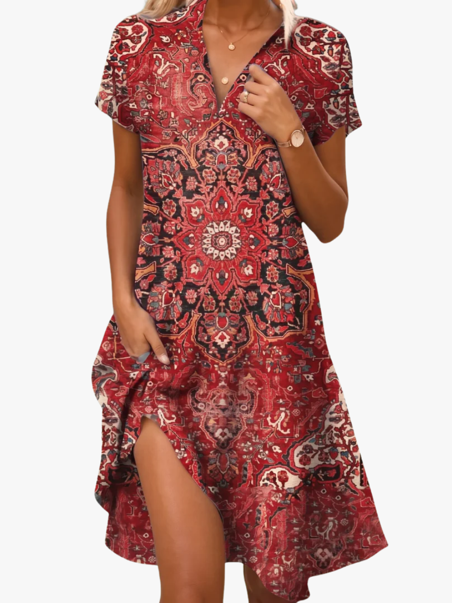 Women's Patterned Floral Midi Dress – Flowy Summer Dress