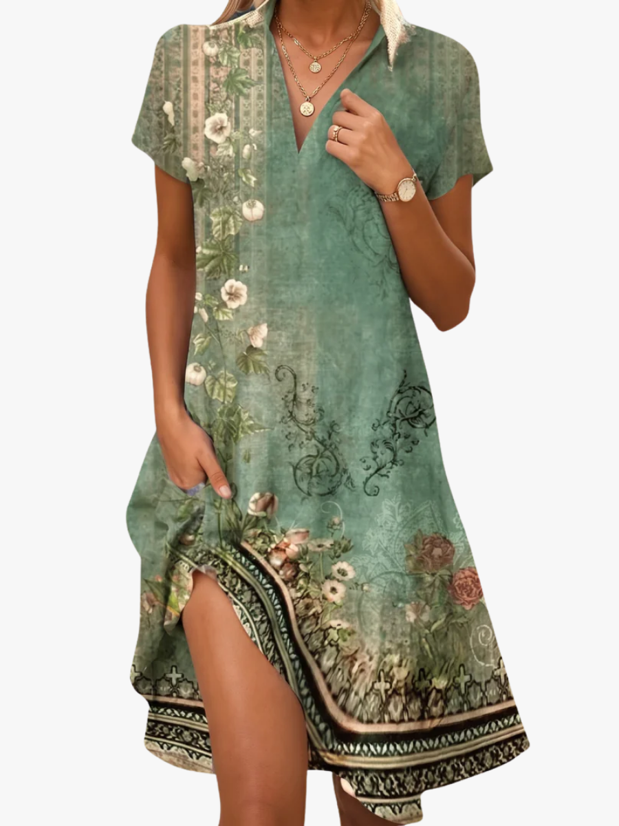 Women's Patterned Floral Midi Dress – Flowy Summer Dress