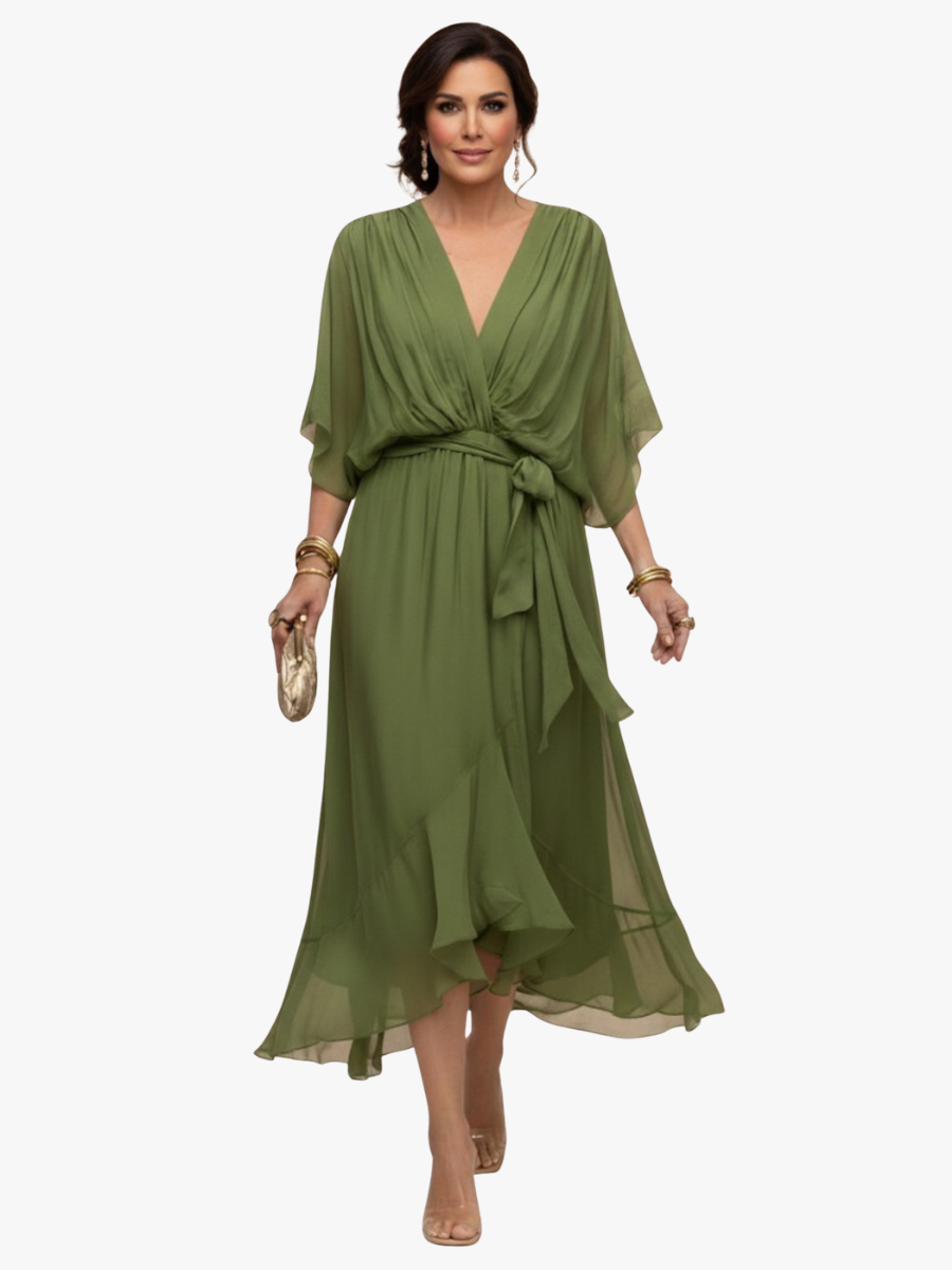 Women's V-Neck Long Sleeve Dress – Flowy Formal Occasion Dress