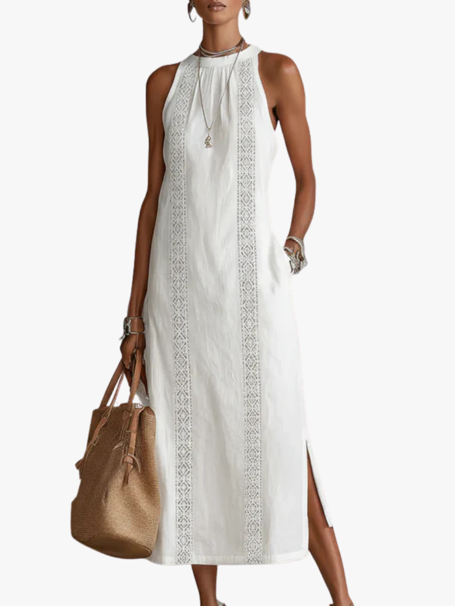 Women's High Neck Midi Dress – Sleeveless Flowy Pocket Occasion Dress