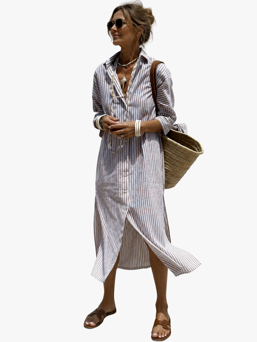 Women's Flowy Striped Midi Dress – Relaxed Summer Day Dress
