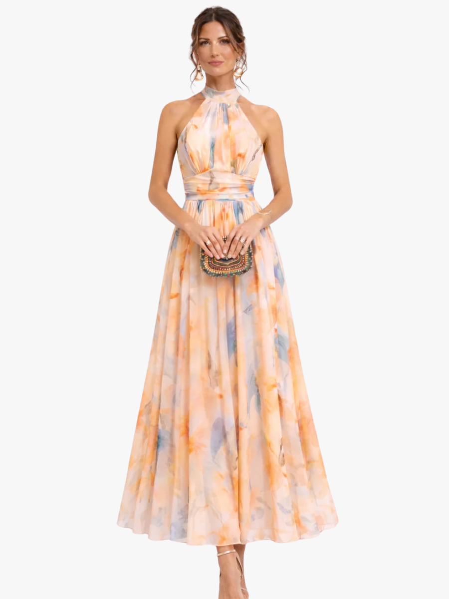 Women's Floral Backless Maxi Dress – Flowy Formal Occasion Dress
