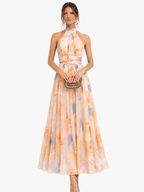 Women's Floral Backless Maxi Dress – Flowy Formal Occasion Dress
