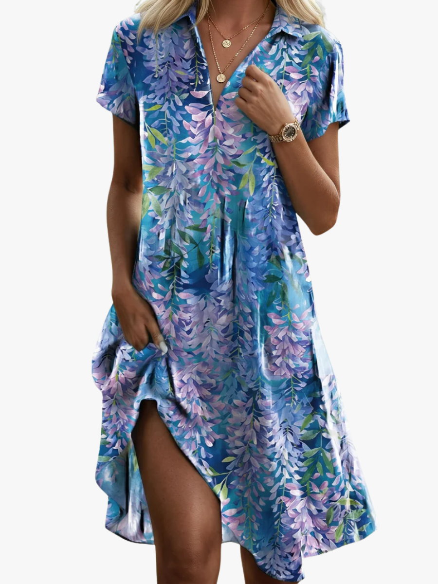 Women's Patterned Floral Midi Dress – Flowy Summer Dress