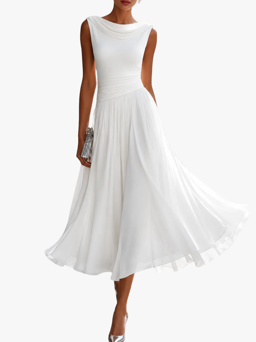 Women's Wedding Guest Pleated Midi Dress – Flowy Formal Occasion Dress