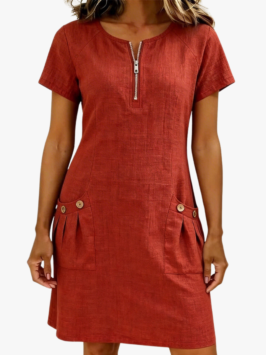 Women's A-Line Pocket Midi Dress – Short Sleeve Flowy Day Dress
