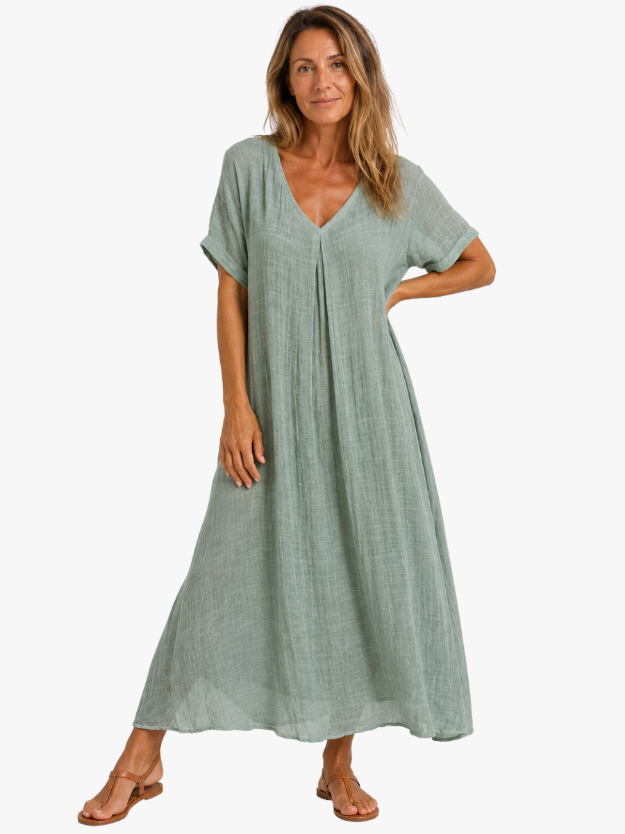 Women's Relaxed V-Neck Dress – Flowy Everyday Summer Dress