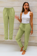 Women's Drawstring Straight Leg Pants – Elastic Waist Pocket Trousers