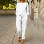 Women's Long Sleeve Wide Leg Pants Set – Relaxed Matching Two-Piece Set