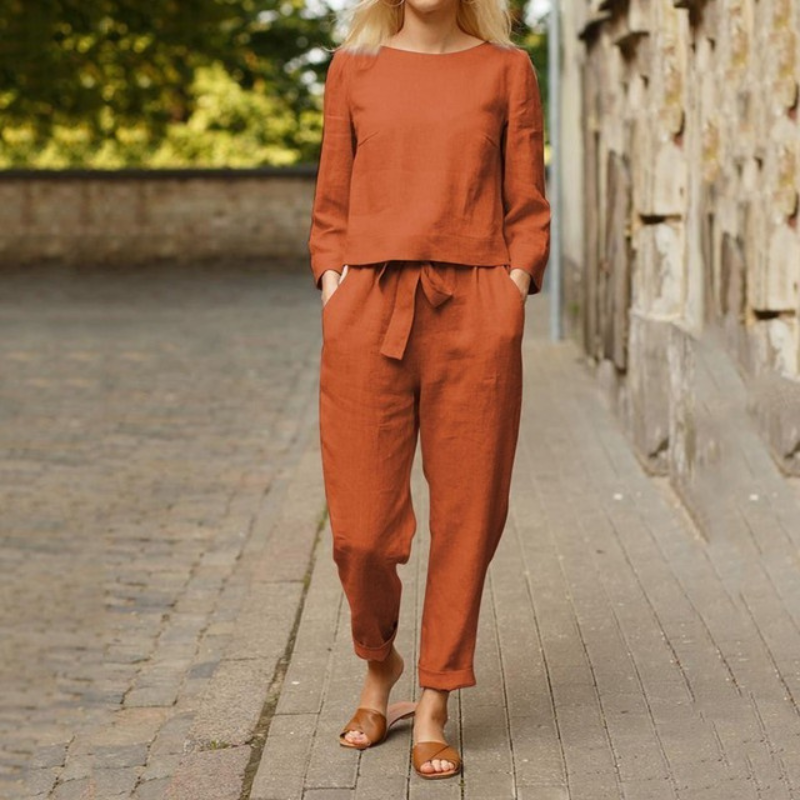 Women's Long Sleeve Wide Leg Pants Set – Relaxed Matching Two-Piece Set