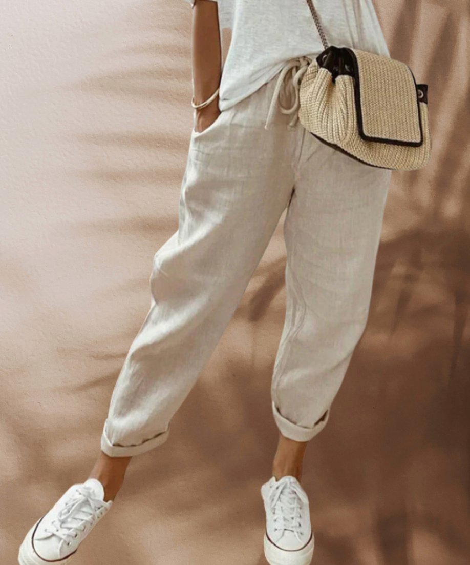 Women's Linen Blend Pants – Relaxed Wide Leg Pants
