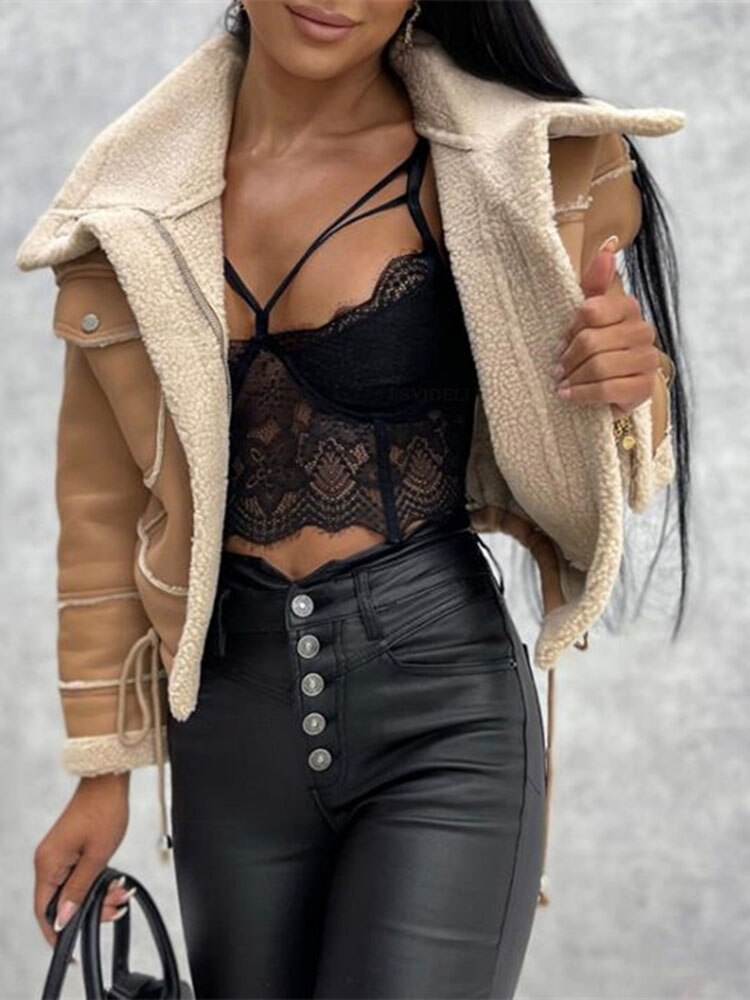Women's Zip-Up Shearling Style Jacket – Pocket Winter Jacket