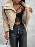 Women's Zip-Up Shearling Style Jacket – Pocket Winter Jacket