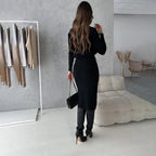 Women's Fitted Sweater & Midi Skirt Set – Long Sleeve Two-Piece Knit Set