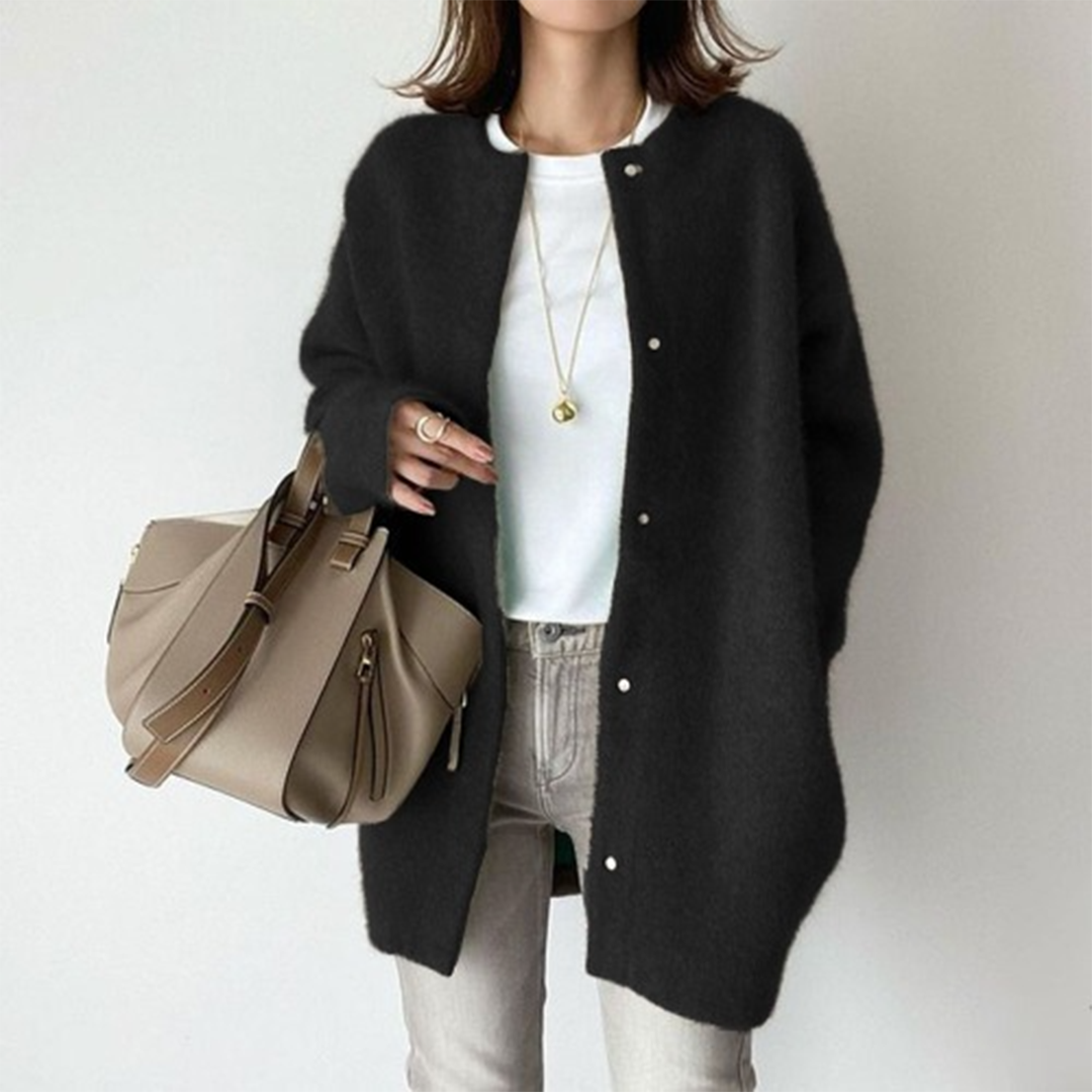 Women's Mid-Length Cardigan – Relaxed Button Sweater