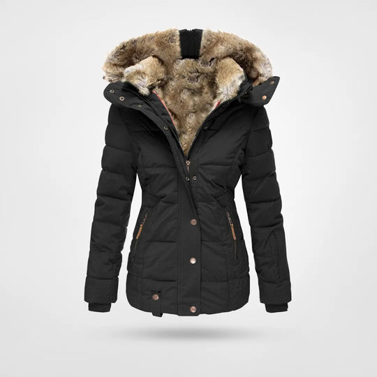 Women's Mid-Length Puffer Jacket – Hooded Quilted Winter Jacket