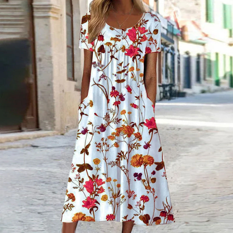 Women's Floral Midi Dress – Printed Summer Dress – Fia