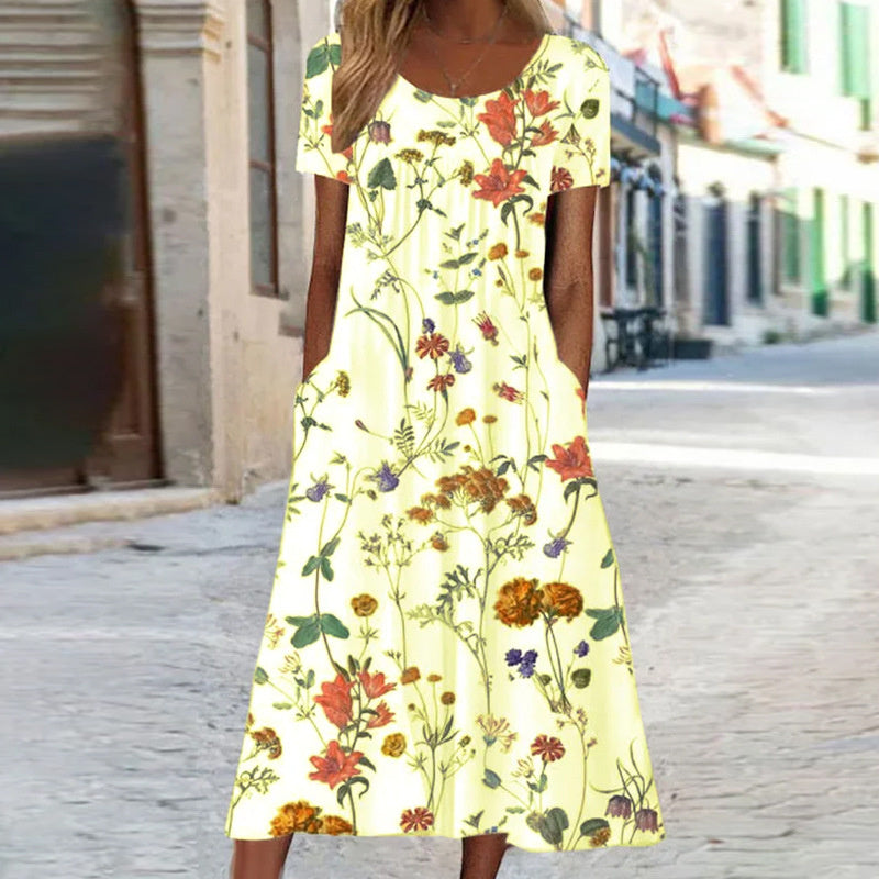 Women's Floral Midi Dress – Printed Summer Dress – Fia