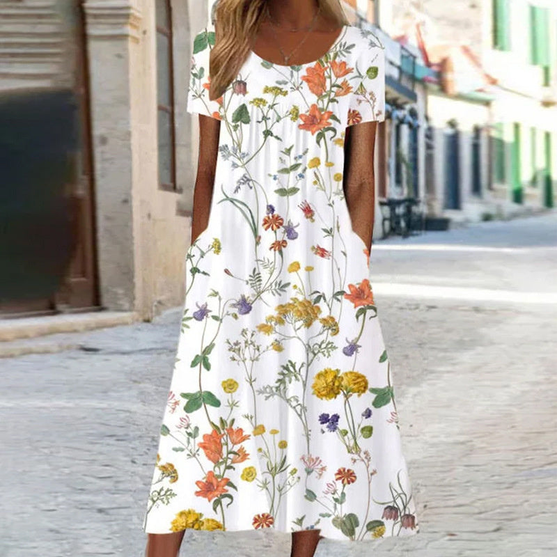 Women's Floral Midi Dress – Printed Summer Dress – Fia