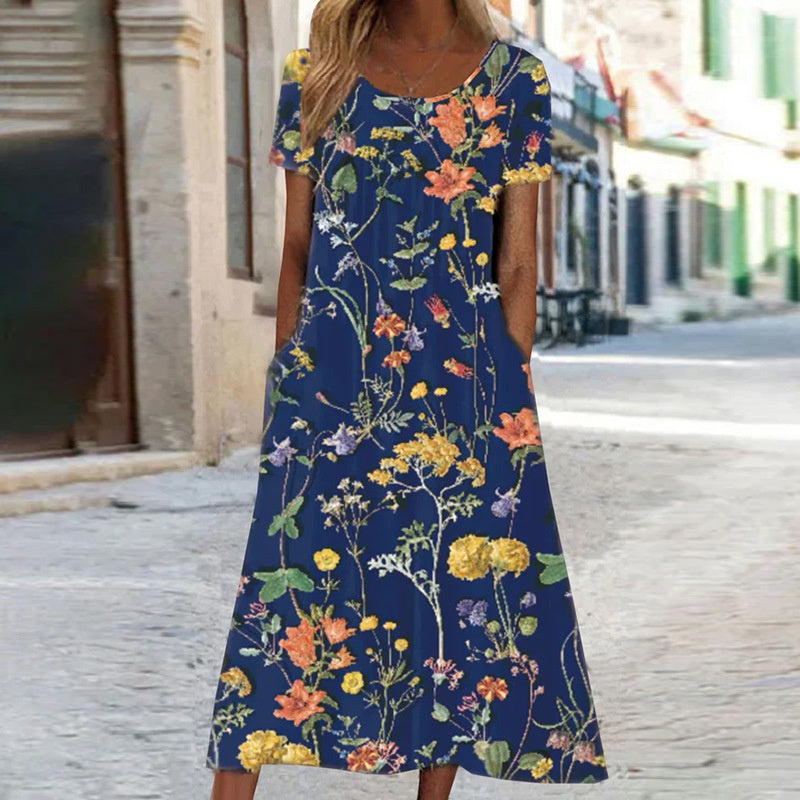 Women's Floral Midi Dress – Printed Summer Dress – Fia