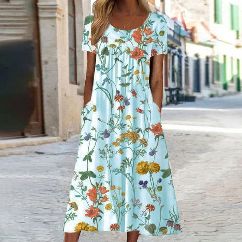 Women's Floral Midi Dress – Printed Summer Dress – Fia