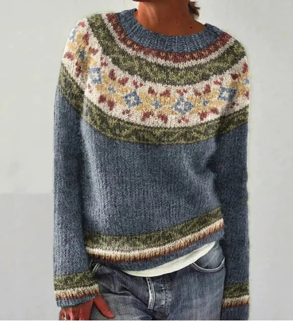 Women's Nordic Fair Isle Sweater – Norwegian Pattern Crew Neck Pullover