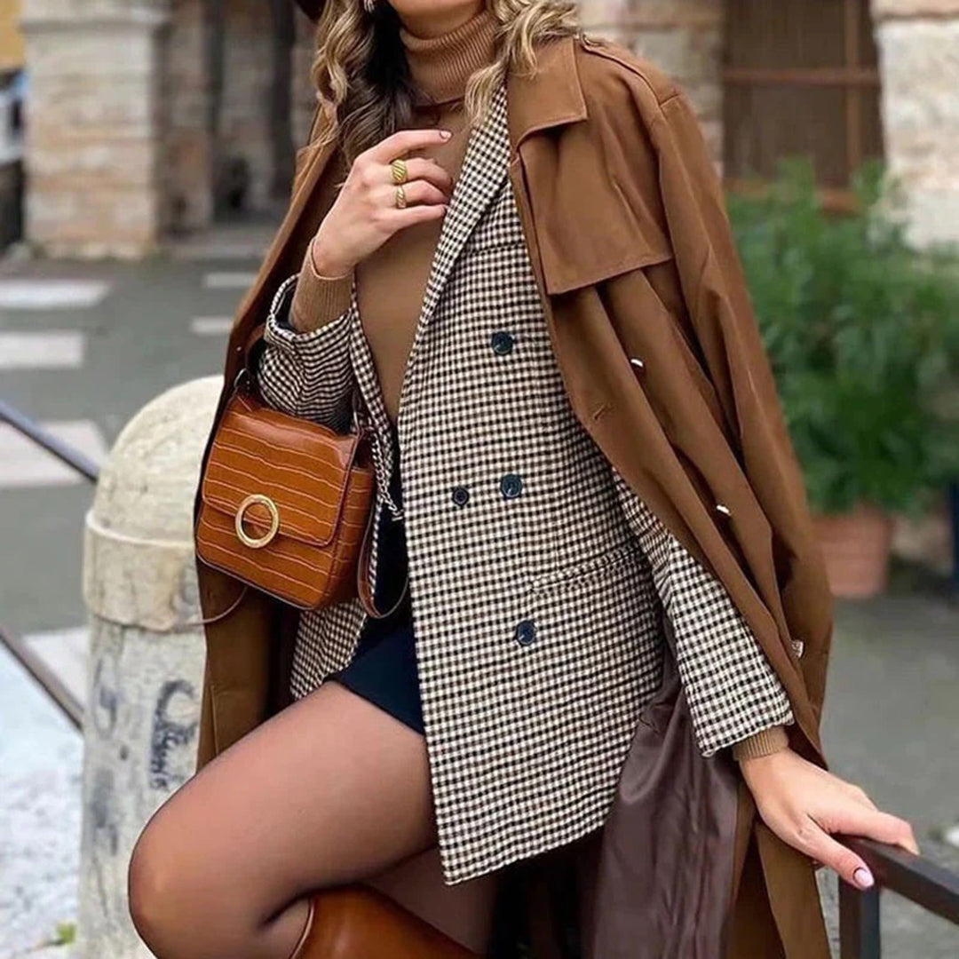 Women’s Checked Blazer – Classic Tailored Plaid Office Jacket – Chloe