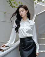 Women's Classic Collared Blouse – Long Sleeve Tailored Office Blouse