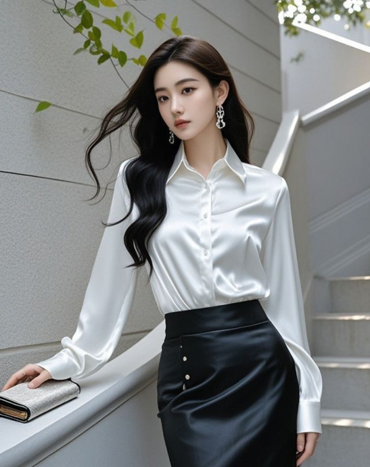 Women's Classic Collared Blouse – Long Sleeve Tailored Office Blouse