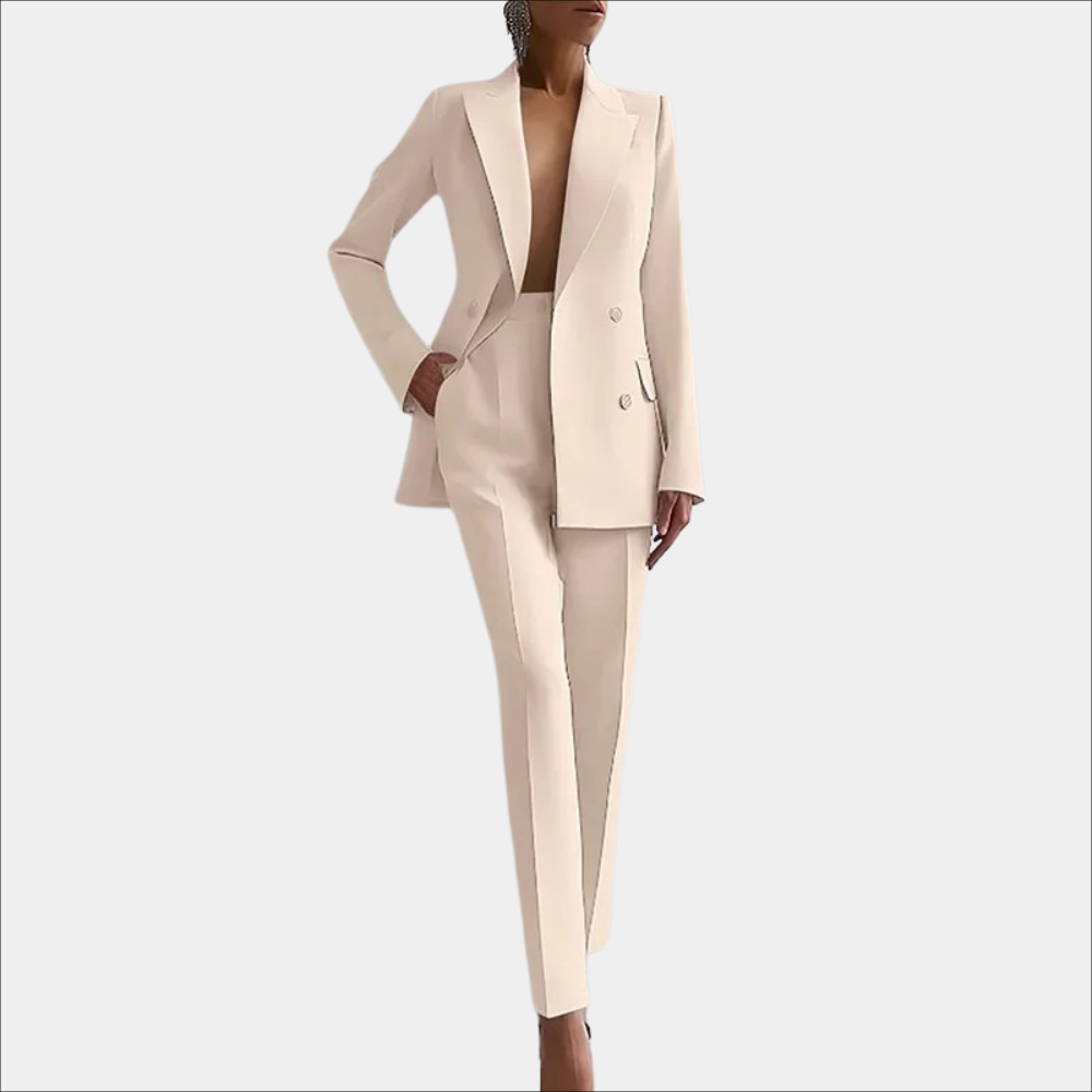 Women's Double Button Blazer Set – Tailored Office Blazer and Trousers Set