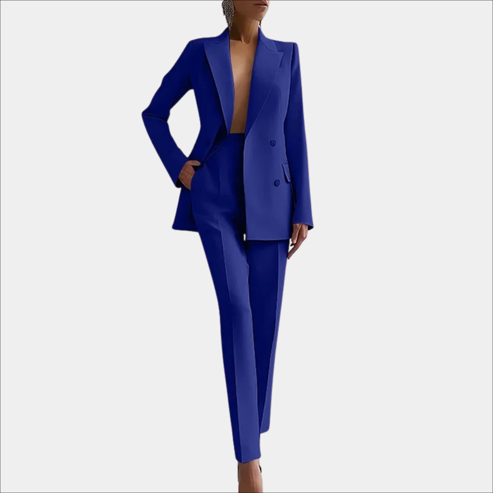 Women's Double Button Blazer Set – Tailored Office Blazer and Trousers Set