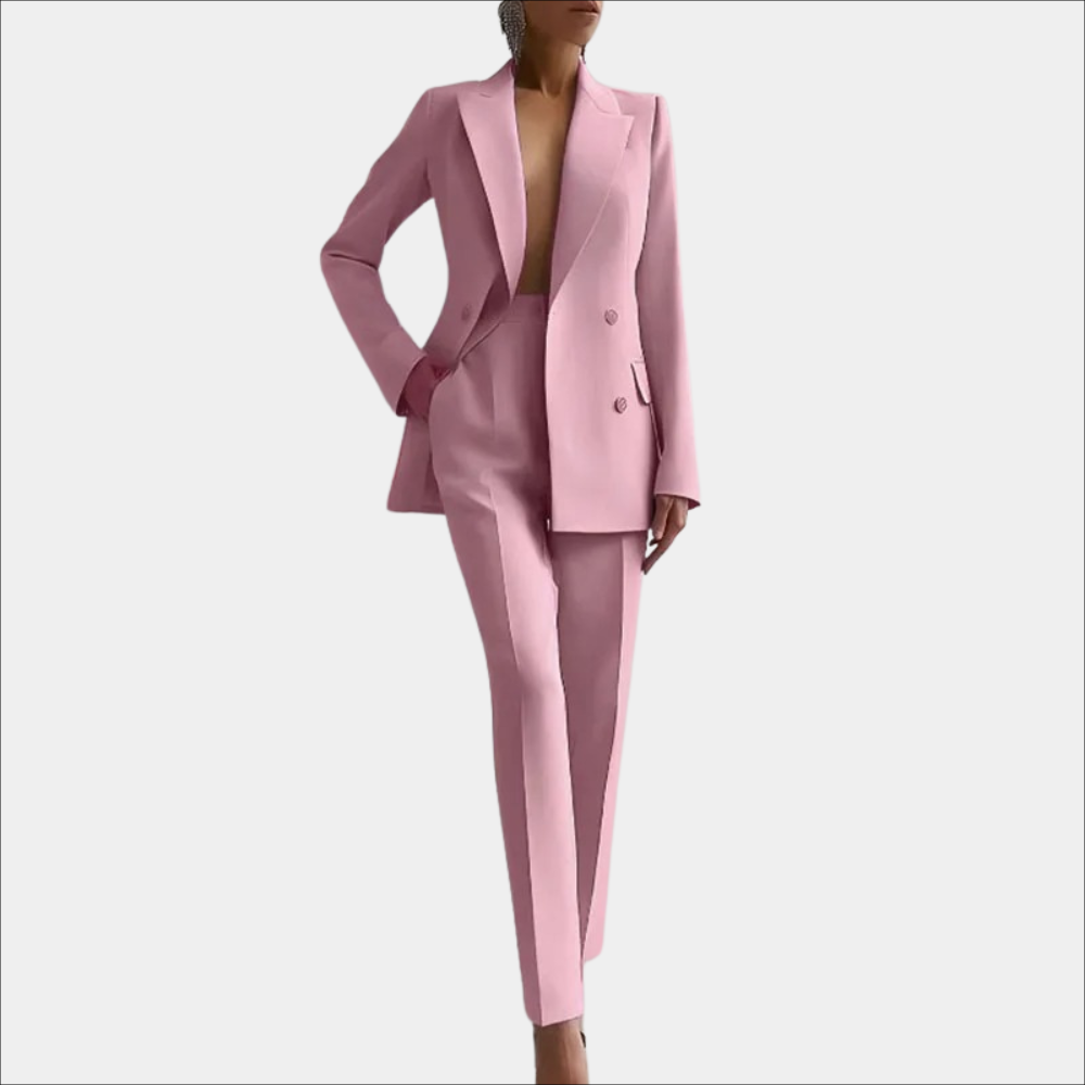 Women's Double Button Blazer Set – Tailored Office Blazer and Trousers Set