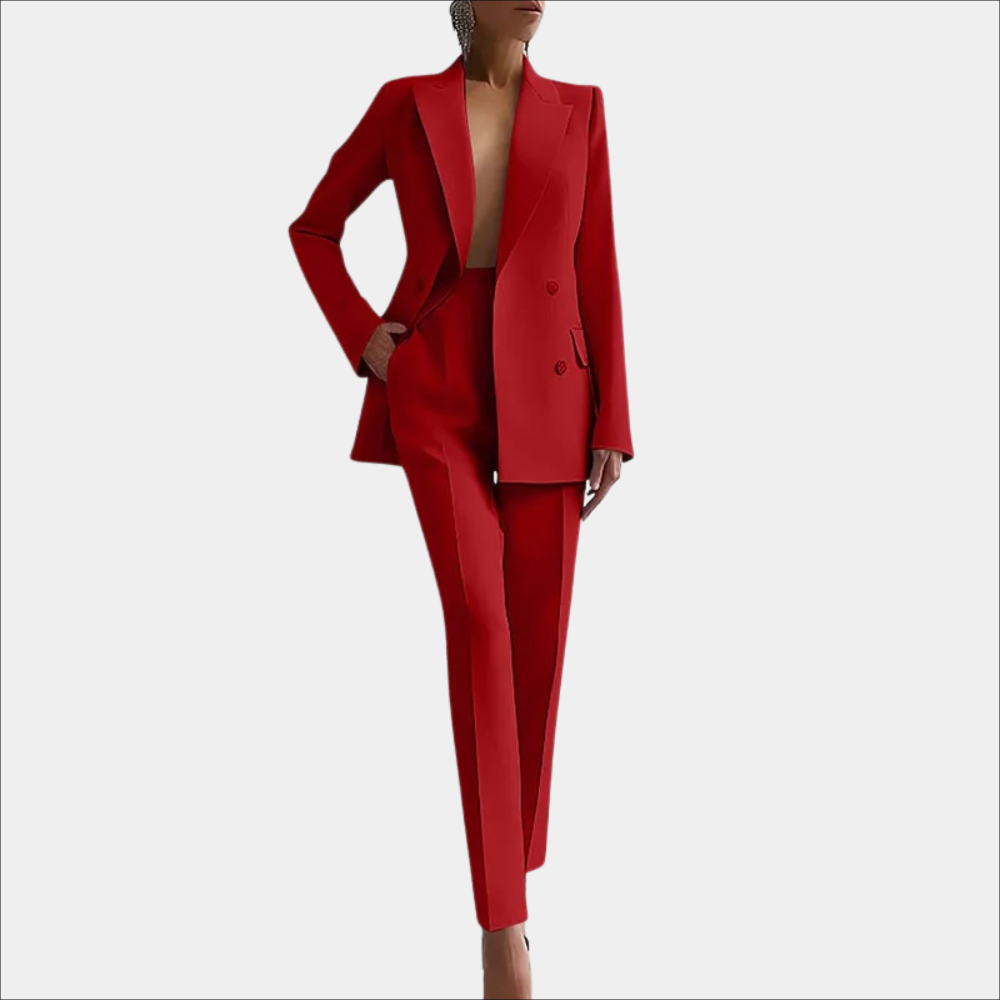 Women's Double Button Blazer Set – Tailored Office Blazer and Trousers Set