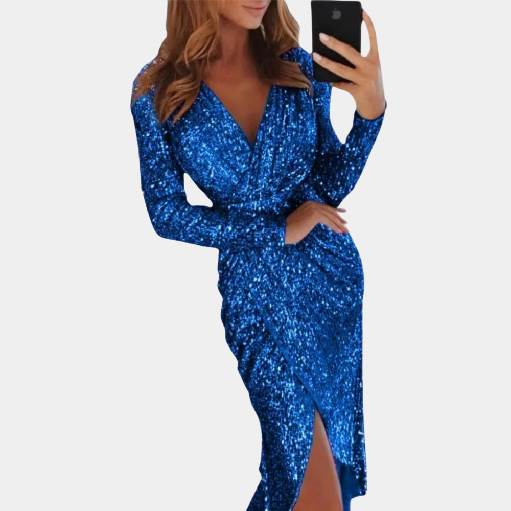 Women's Fitted Sequin Cocktail Dress – Side Slit Sparkle Party Dress