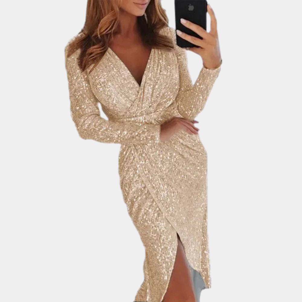 Women's Fitted Sequin Cocktail Dress – Side Slit Sparkle Party Dress