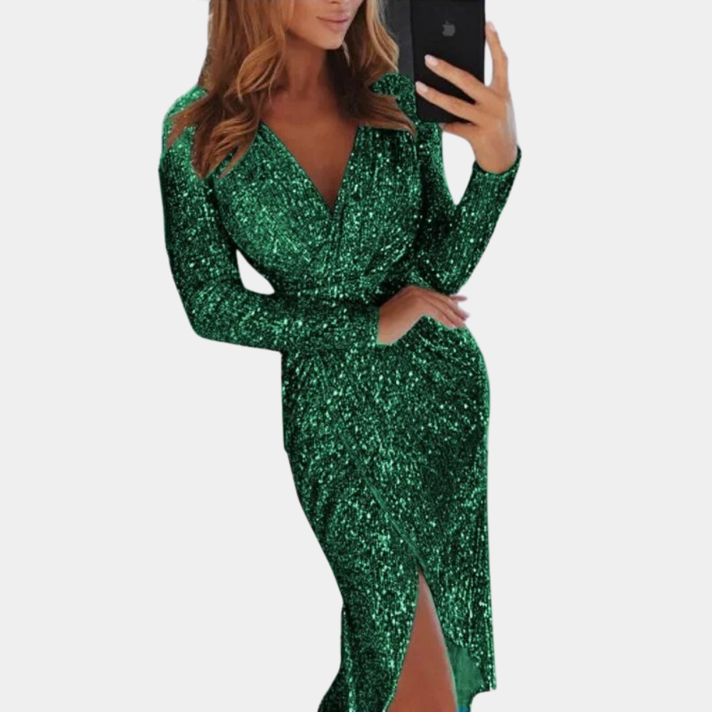 Women's Fitted Sequin Cocktail Dress – Side Slit Sparkle Party Dress
