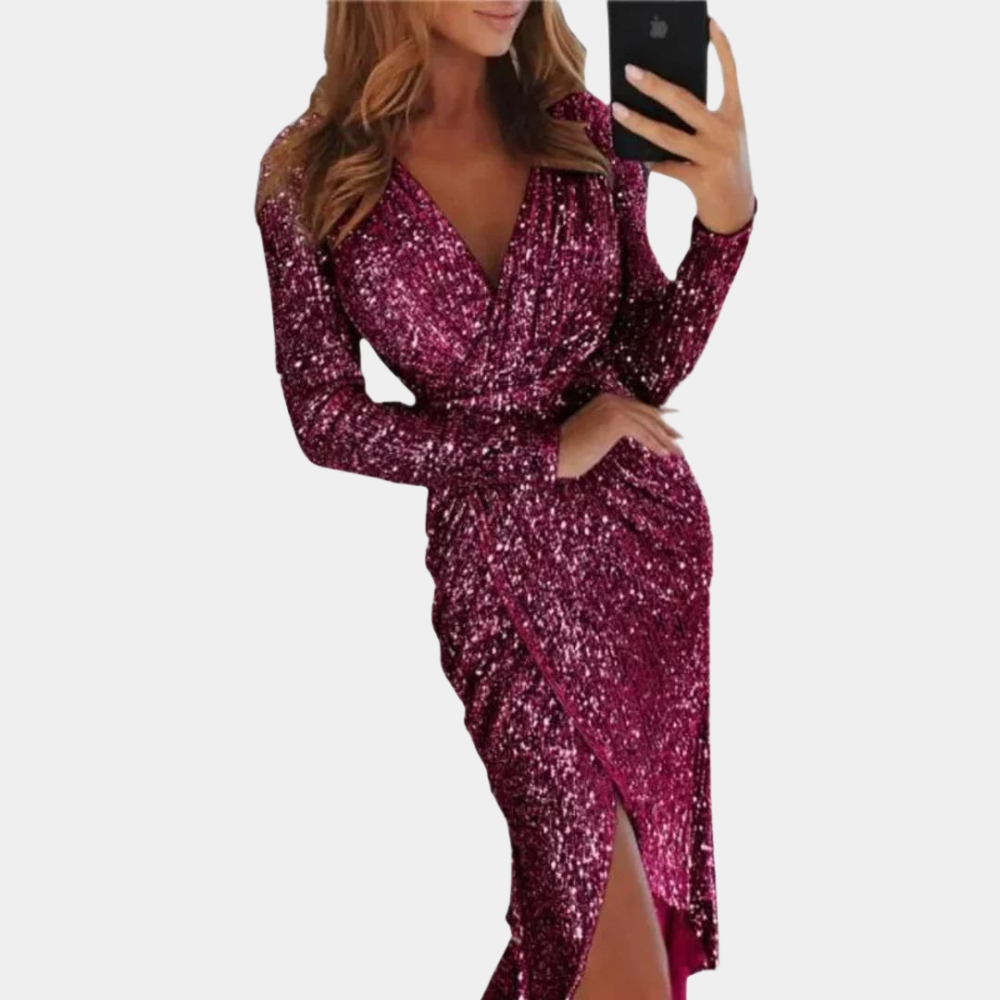 Women's Fitted Sequin Cocktail Dress – Side Slit Sparkle Party Dress
