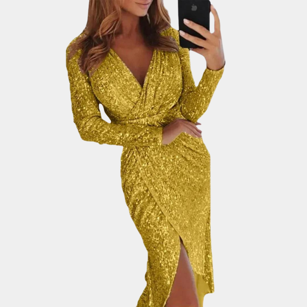 Women's Fitted Sequin Cocktail Dress – Side Slit Sparkle Party Dress