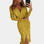 Women's Fitted Sequin Cocktail Dress – Side Slit Sparkle Party Dress