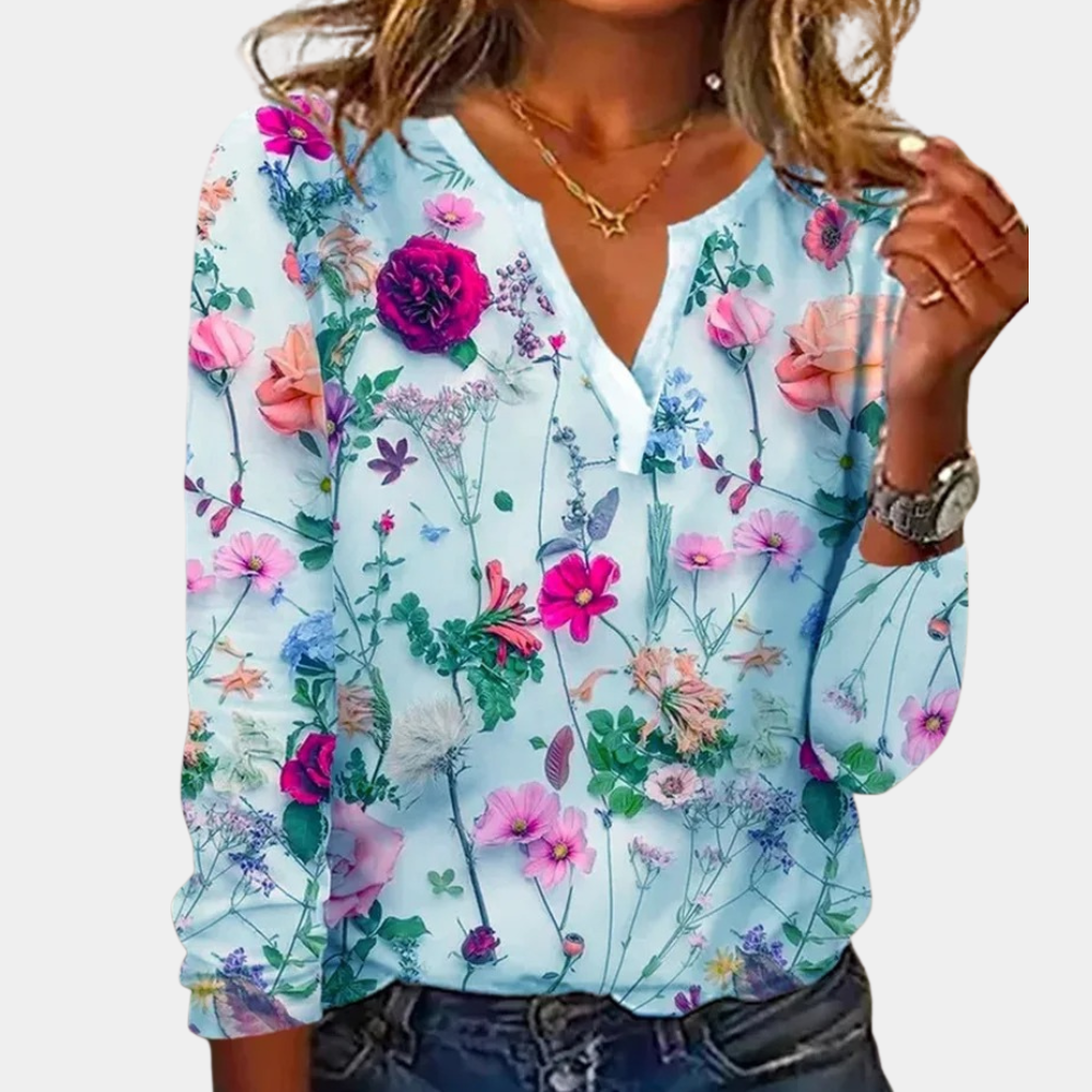 Women's Floral Pattern Blouse – Relaxed Fit Printed Everyday Blouse