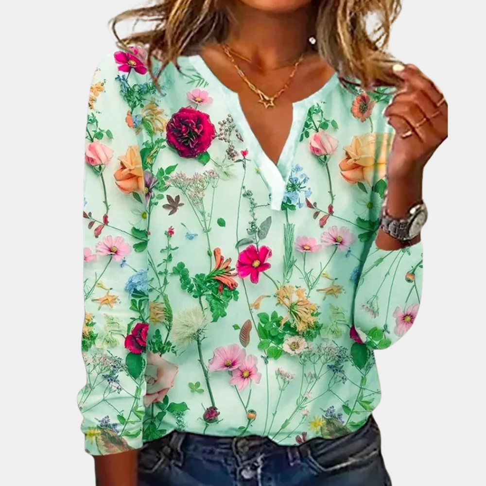 Women's Floral Pattern Blouse – Relaxed Fit Printed Everyday Blouse