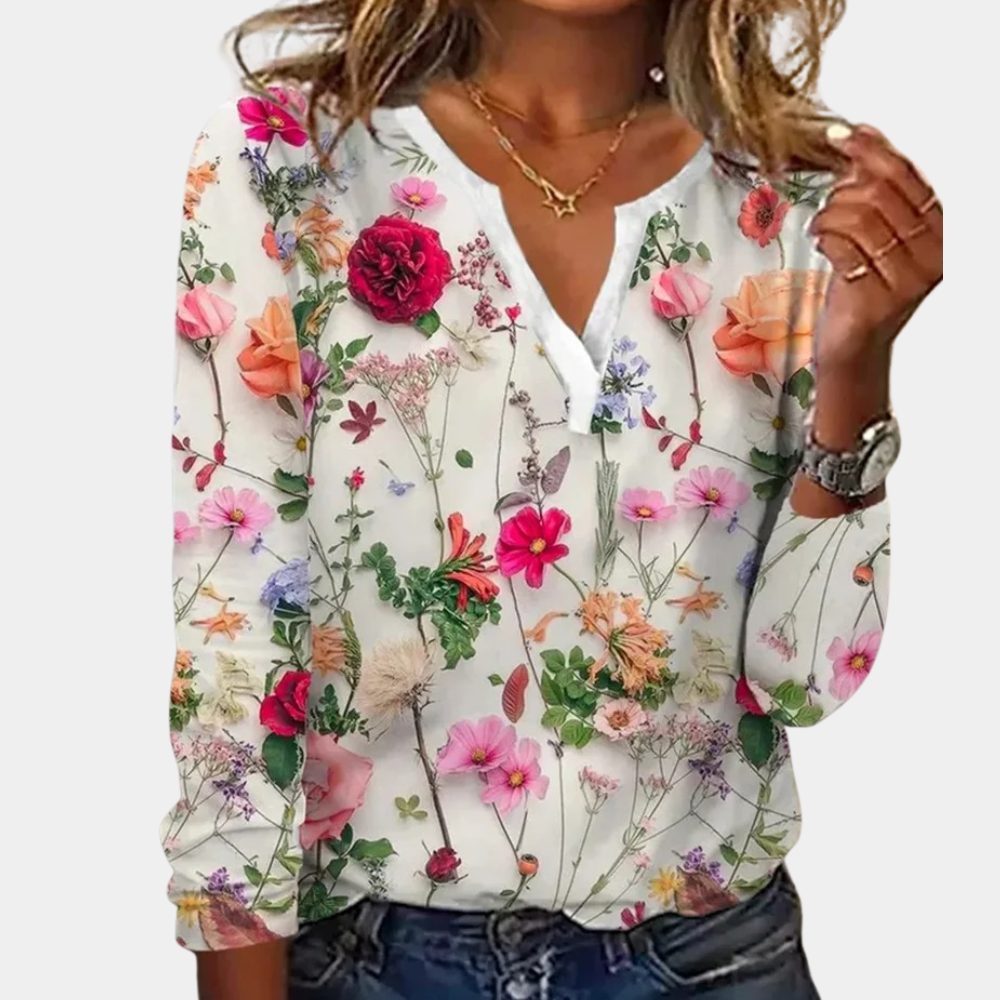 Women's Floral Pattern Blouse – Relaxed Fit Printed Everyday Blouse