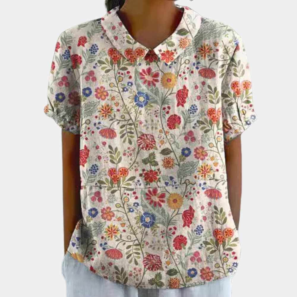 Women's Floral Round Neck Blouse – Casual Summer Blouse