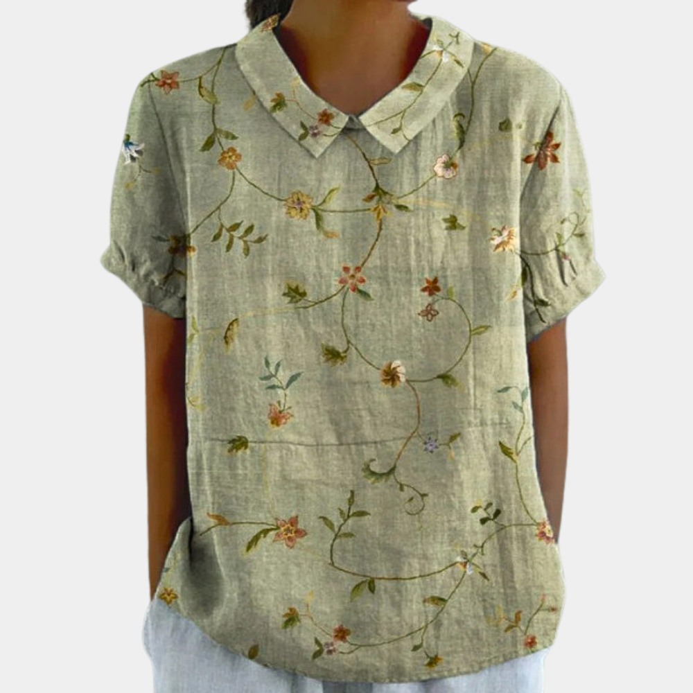 Women's Floral Round Neck Blouse – Casual Summer Blouse