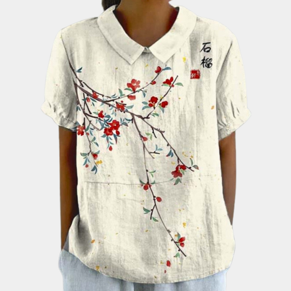 Women's Floral Round Neck Blouse – Casual Summer Blouse