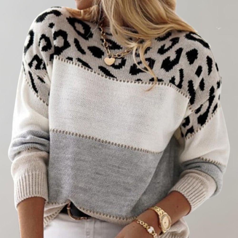 Women's Printed Pullover Sweater – Graphic Relaxed Fit Knit Sweater