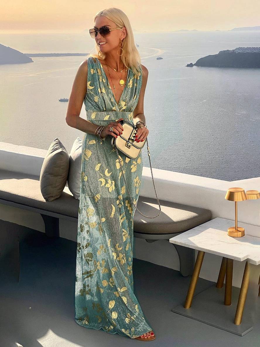 Women's Sequin Evening Dress – V-Neck Maxi Dress